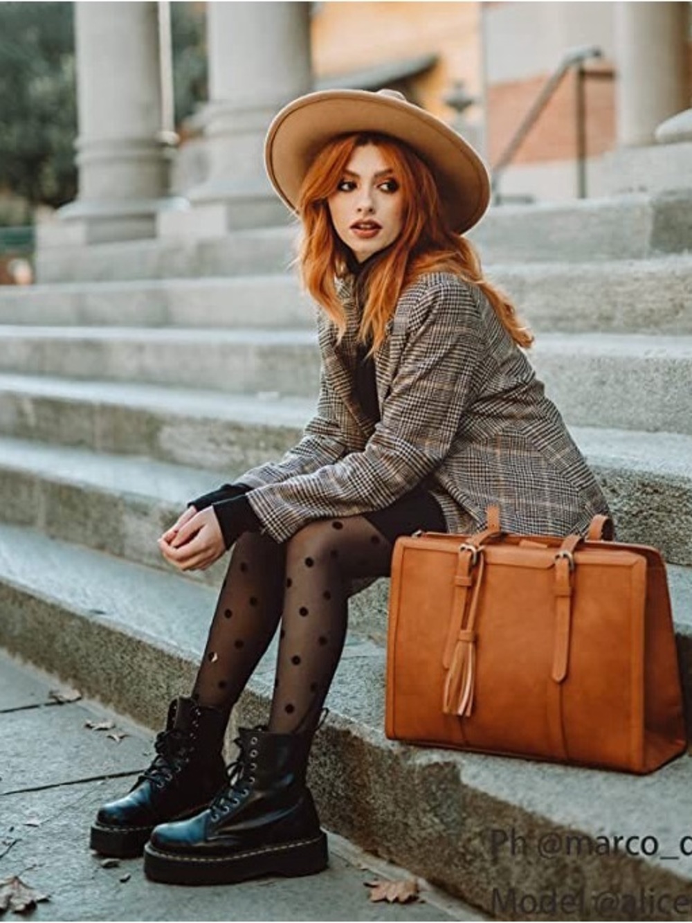 ECOSUSI Cognac Leather Laptop Bag